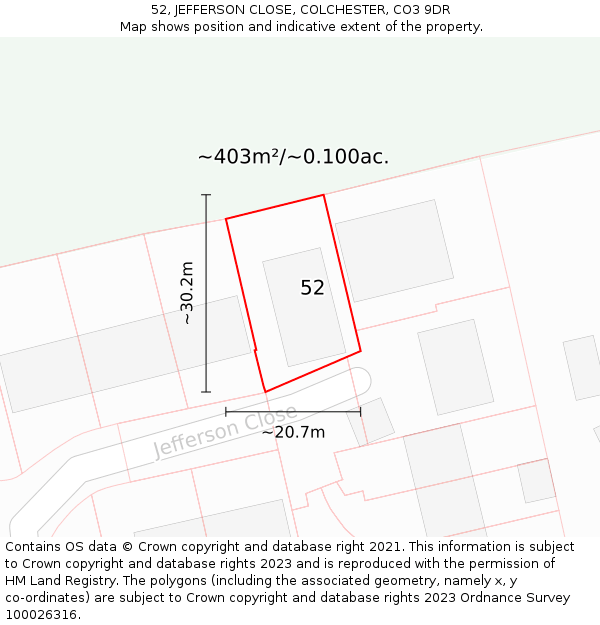 52, JEFFERSON CLOSE, COLCHESTER, CO3 9DR: Plot and title map