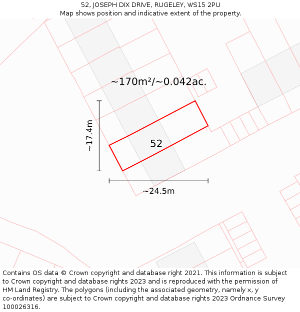 52, JOSEPH DIX DRIVE, RUGELEY, WS15 2PU: Plot and title map