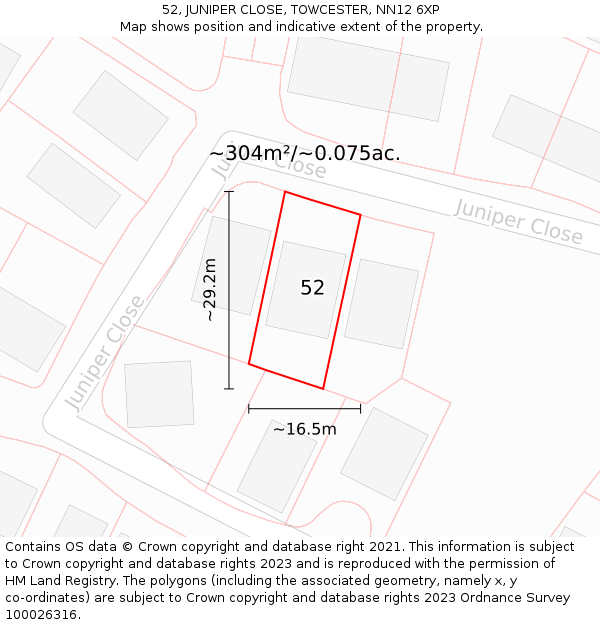 52, JUNIPER CLOSE, TOWCESTER, NN12 6XP: Plot and title map