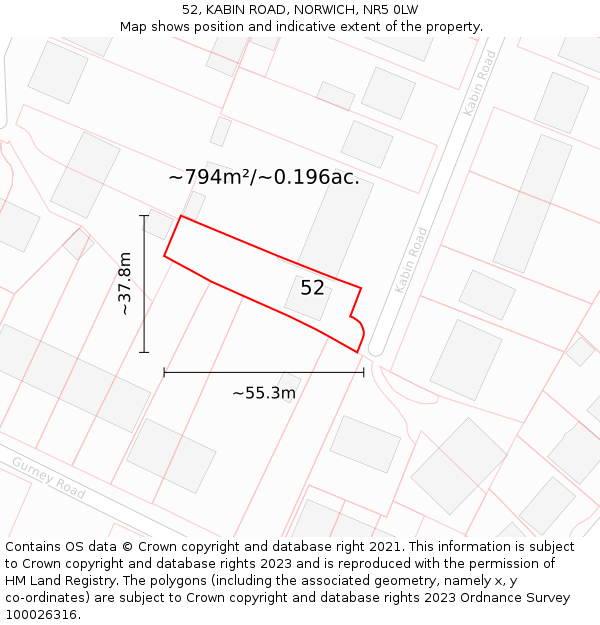 52, KABIN ROAD, NORWICH, NR5 0LW: Plot and title map