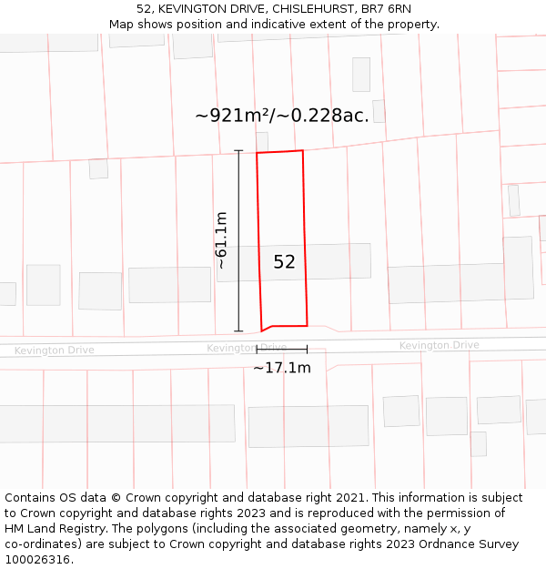 52, KEVINGTON DRIVE, CHISLEHURST, BR7 6RN: Plot and title map