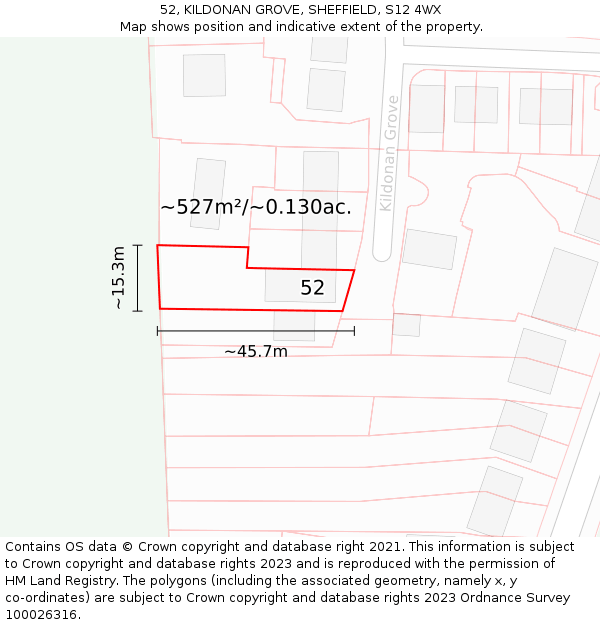 52, KILDONAN GROVE, SHEFFIELD, S12 4WX: Plot and title map