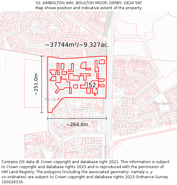 52, KIMBOLTON WAY, BOULTON MOOR, DERBY, DE24 5AT: Plot and title map