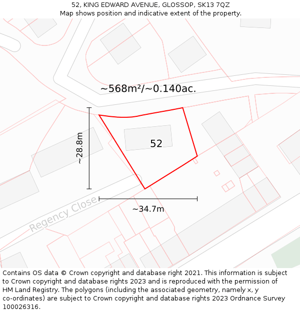52, KING EDWARD AVENUE, GLOSSOP, SK13 7QZ: Plot and title map