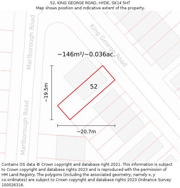 52, KING GEORGE ROAD, HYDE, SK14 5HT: Plot and title map