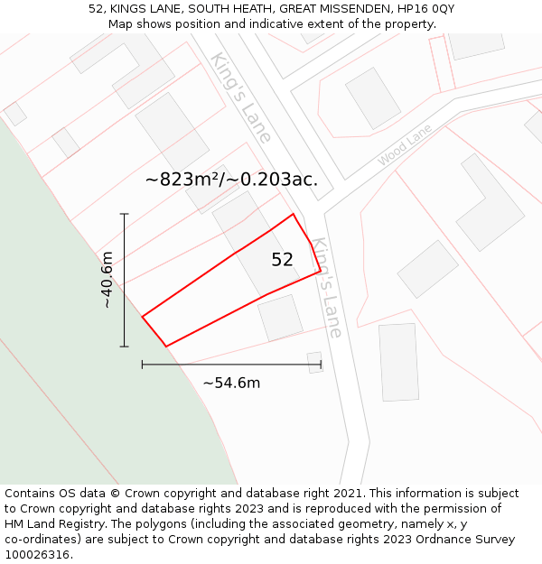 52, KINGS LANE, SOUTH HEATH, GREAT MISSENDEN, HP16 0QY: Plot and title map