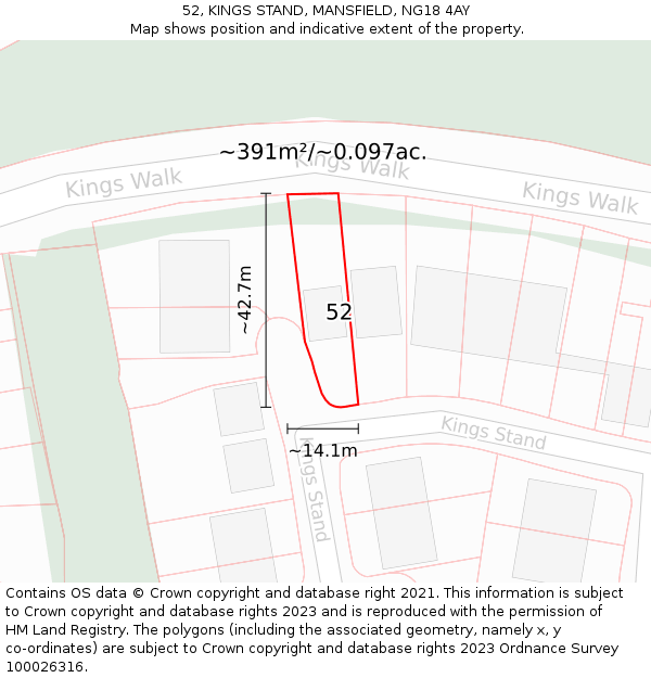 52, KINGS STAND, MANSFIELD, NG18 4AY: Plot and title map