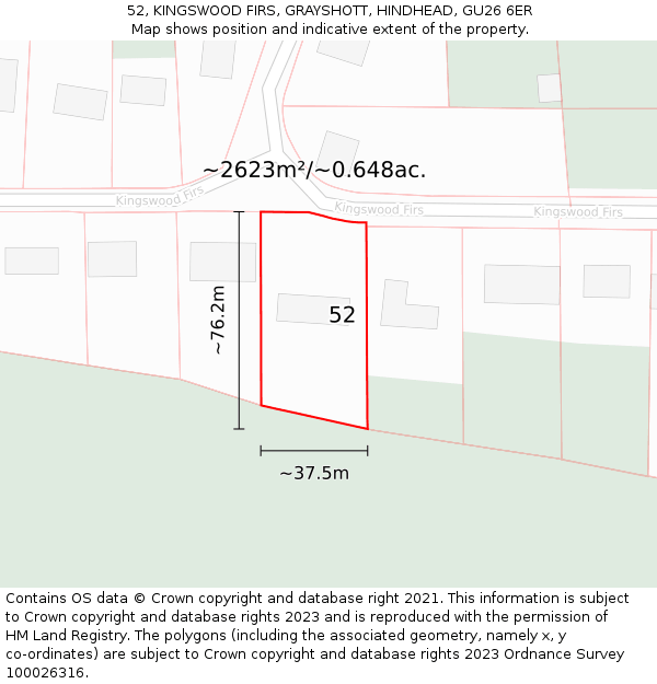 52, KINGSWOOD FIRS, GRAYSHOTT, HINDHEAD, GU26 6ER: Plot and title map