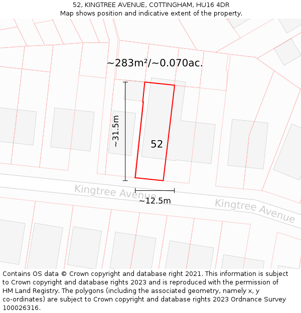 52, KINGTREE AVENUE, COTTINGHAM, HU16 4DR: Plot and title map