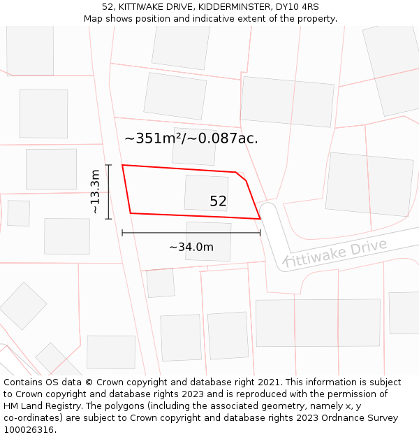 52, KITTIWAKE DRIVE, KIDDERMINSTER, DY10 4RS: Plot and title map