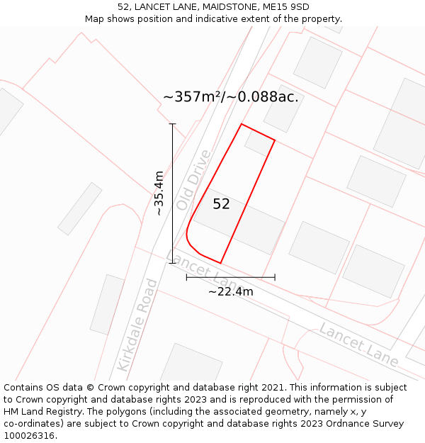 52, LANCET LANE, MAIDSTONE, ME15 9SD: Plot and title map