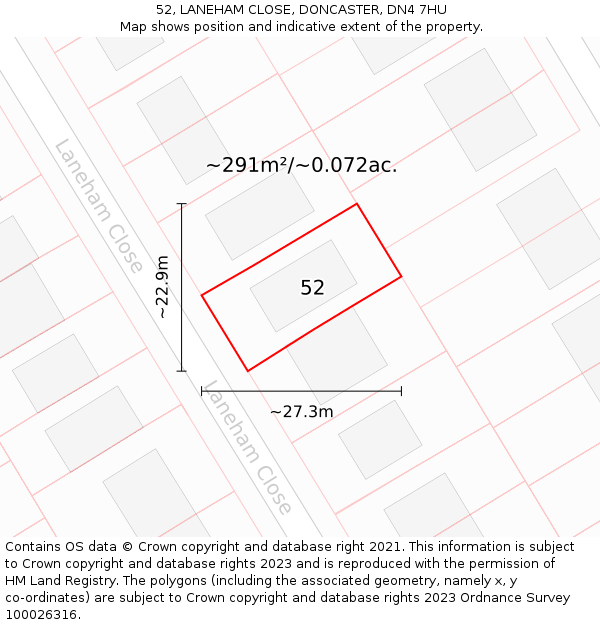 52, LANEHAM CLOSE, DONCASTER, DN4 7HU: Plot and title map