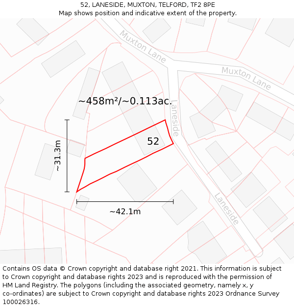 52, LANESIDE, MUXTON, TELFORD, TF2 8PE: Plot and title map