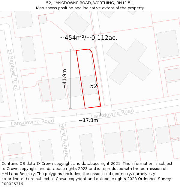 52, LANSDOWNE ROAD, WORTHING, BN11 5HJ: Plot and title map
