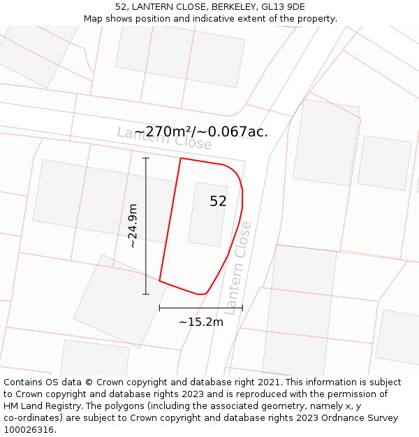 52, LANTERN CLOSE, BERKELEY, GL13 9DE: Plot and title map