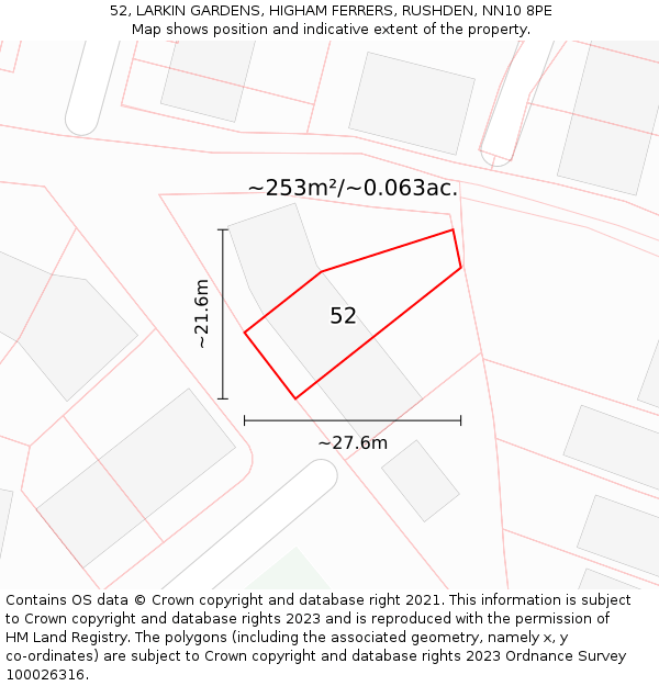 52, LARKIN GARDENS, HIGHAM FERRERS, RUSHDEN, NN10 8PE: Plot and title map