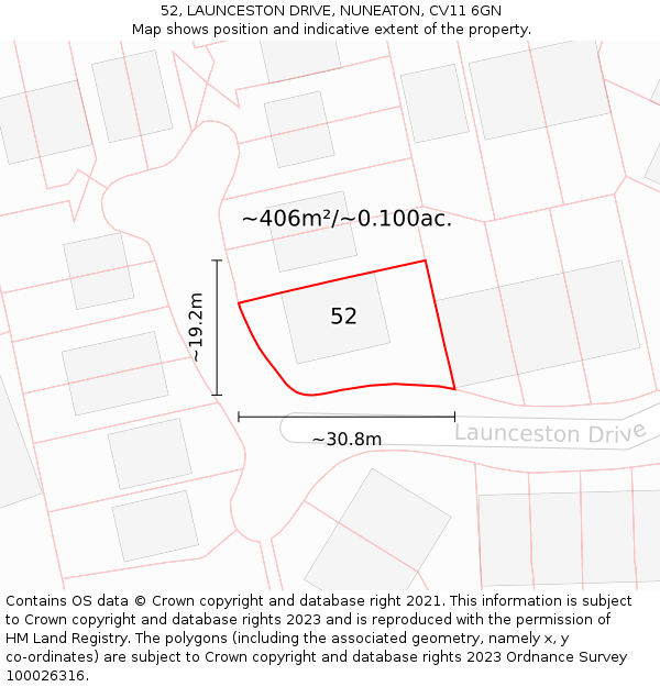 52, LAUNCESTON DRIVE, NUNEATON, CV11 6GN: Plot and title map