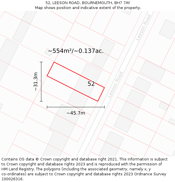 52, LEESON ROAD, BOURNEMOUTH, BH7 7AY: Plot and title map