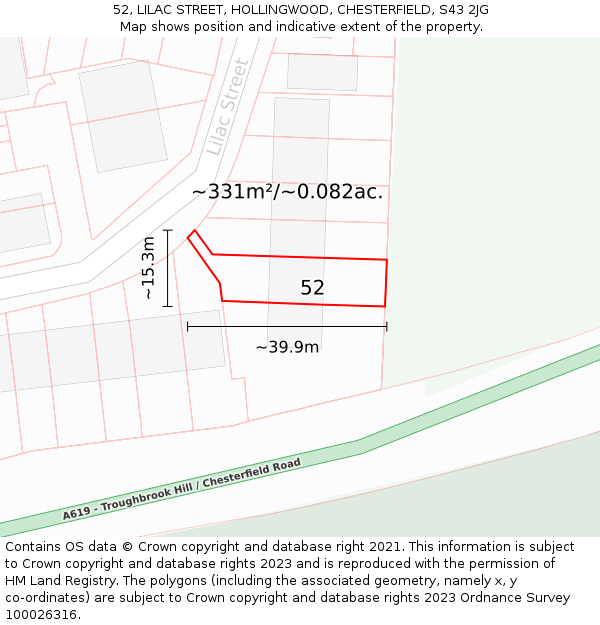 52, LILAC STREET, HOLLINGWOOD, CHESTERFIELD, S43 2JG: Plot and title map