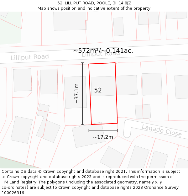 52, LILLIPUT ROAD, POOLE, BH14 8JZ: Plot and title map