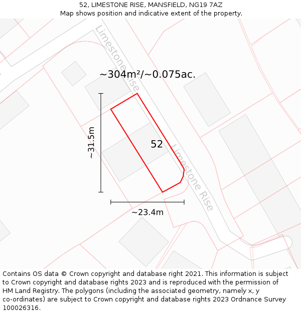 52, LIMESTONE RISE, MANSFIELD, NG19 7AZ: Plot and title map