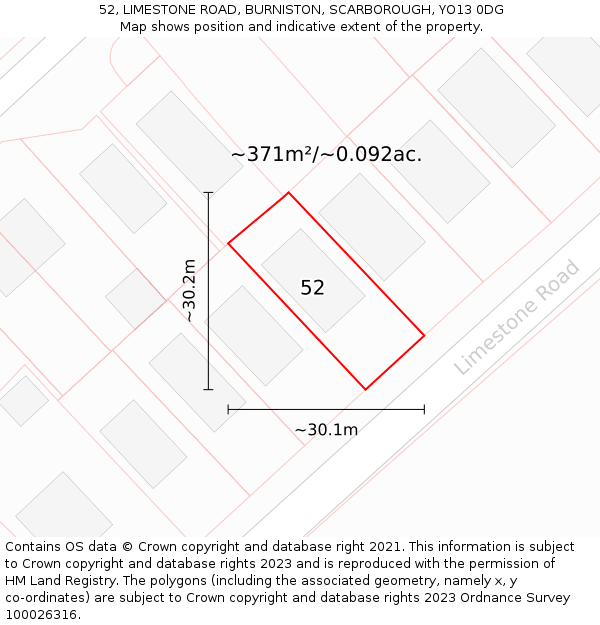 52, LIMESTONE ROAD, BURNISTON, SCARBOROUGH, YO13 0DG: Plot and title map