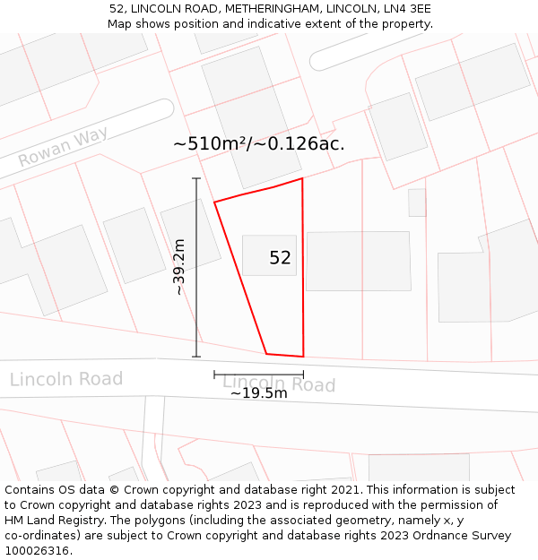 52, LINCOLN ROAD, METHERINGHAM, LINCOLN, LN4 3EE: Plot and title map