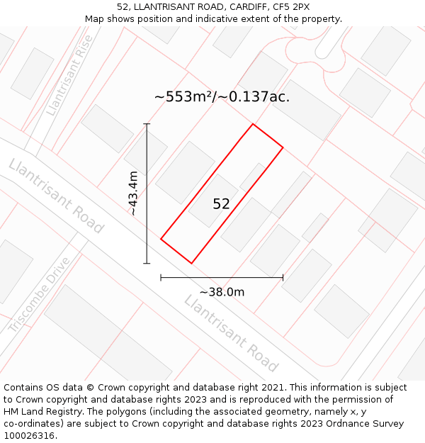 52, LLANTRISANT ROAD, CARDIFF, CF5 2PX: Plot and title map