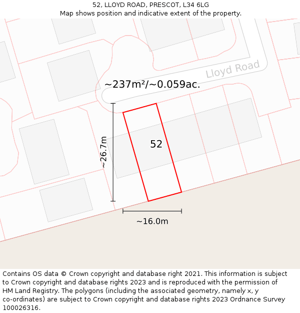52, LLOYD ROAD, PRESCOT, L34 6LG: Plot and title map