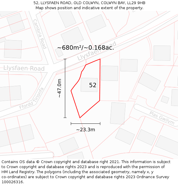 52, LLYSFAEN ROAD, OLD COLWYN, COLWYN BAY, LL29 9HB: Plot and title map