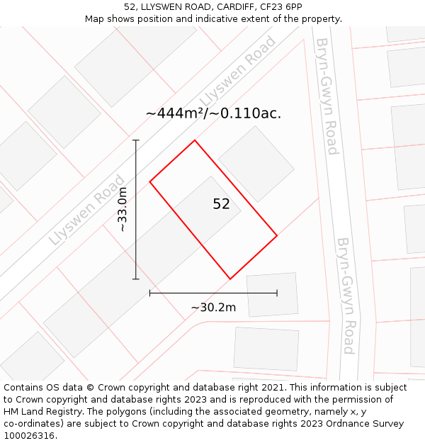 52, LLYSWEN ROAD, CARDIFF, CF23 6PP: Plot and title map
