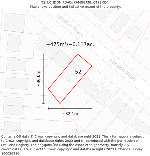 52, LONDON ROAD, RAMSGATE, CT11 0DN: Plot and title map