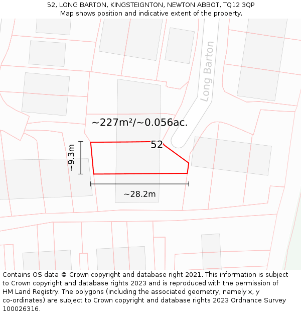 52, LONG BARTON, KINGSTEIGNTON, NEWTON ABBOT, TQ12 3QP: Plot and title map