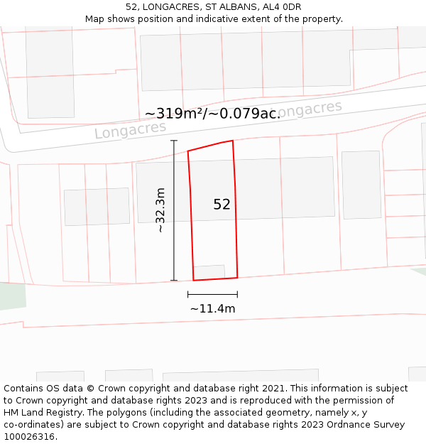 52, LONGACRES, ST ALBANS, AL4 0DR: Plot and title map