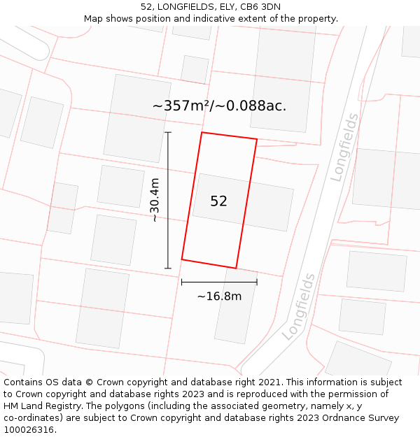 52, LONGFIELDS, ELY, CB6 3DN: Plot and title map