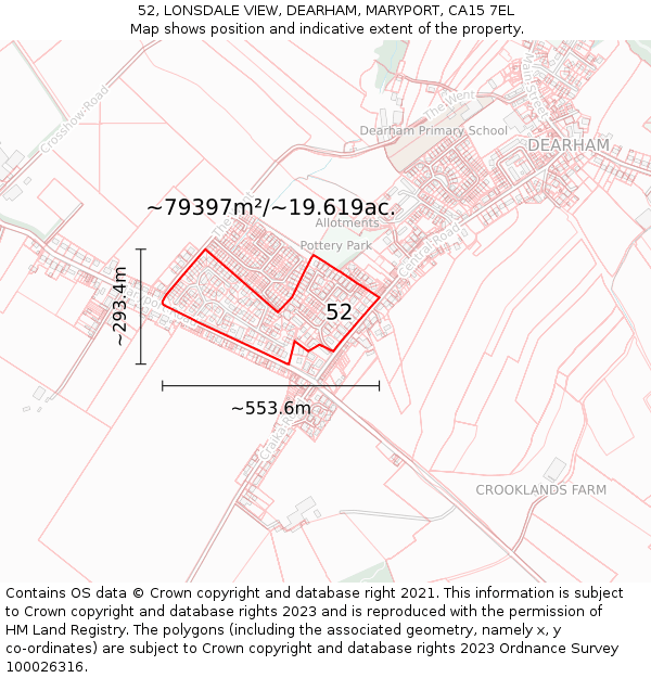 52, LONSDALE VIEW, DEARHAM, MARYPORT, CA15 7EL: Plot and title map