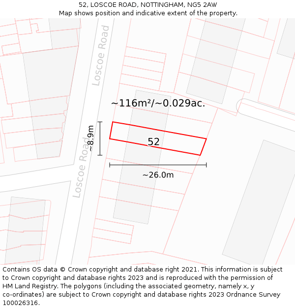 52, LOSCOE ROAD, NOTTINGHAM, NG5 2AW: Plot and title map