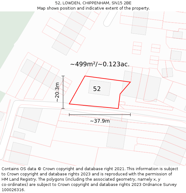 52, LOWDEN, CHIPPENHAM, SN15 2BE: Plot and title map