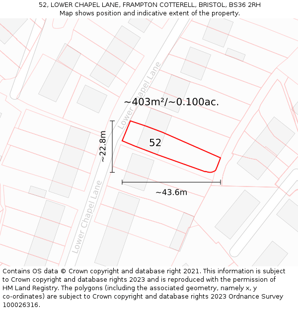 52, LOWER CHAPEL LANE, FRAMPTON COTTERELL, BRISTOL, BS36 2RH: Plot and title map