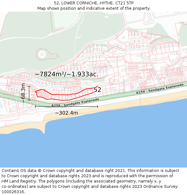 52, LOWER CORNICHE, HYTHE, CT21 5TP: Plot and title map