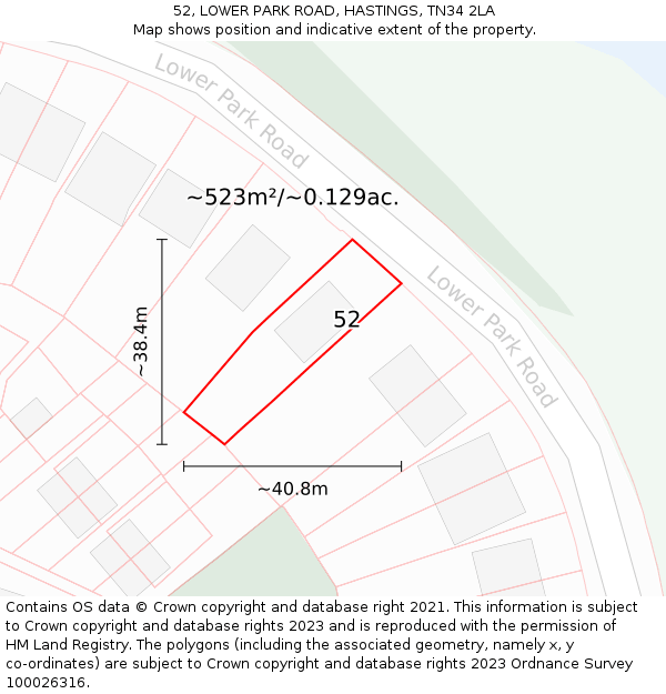 52, LOWER PARK ROAD, HASTINGS, TN34 2LA: Plot and title map