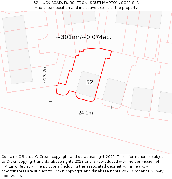 52, LUCK ROAD, BURSLEDON, SOUTHAMPTON, SO31 8LR: Plot and title map