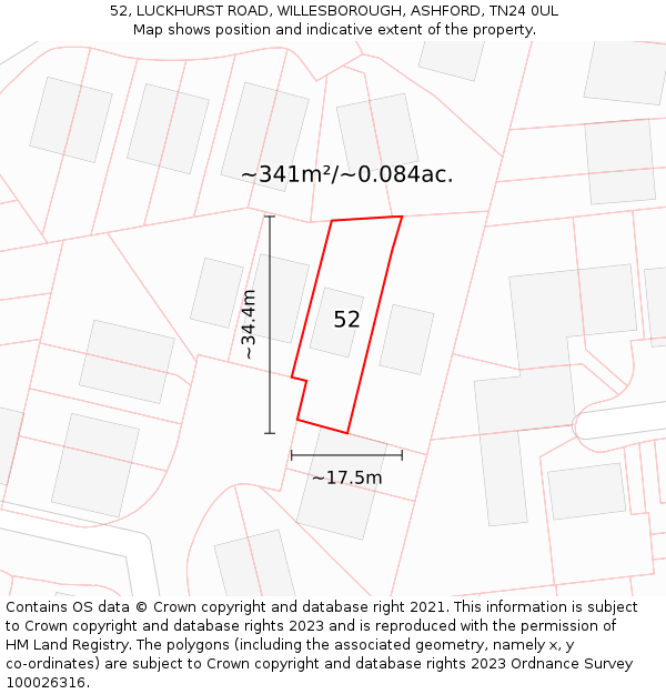 52, LUCKHURST ROAD, WILLESBOROUGH, ASHFORD, TN24 0UL: Plot and title map