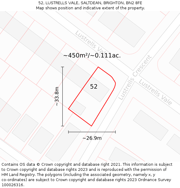 52, LUSTRELLS VALE, SALTDEAN, BRIGHTON, BN2 8FE: Plot and title map
