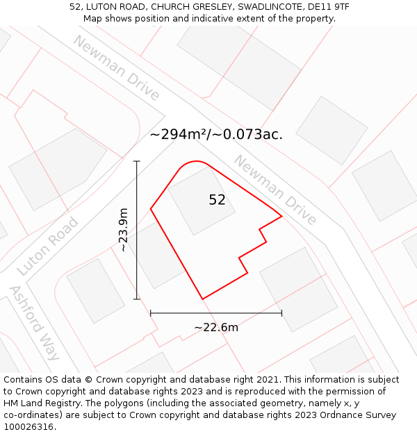 52, LUTON ROAD, CHURCH GRESLEY, SWADLINCOTE, DE11 9TF: Plot and title map