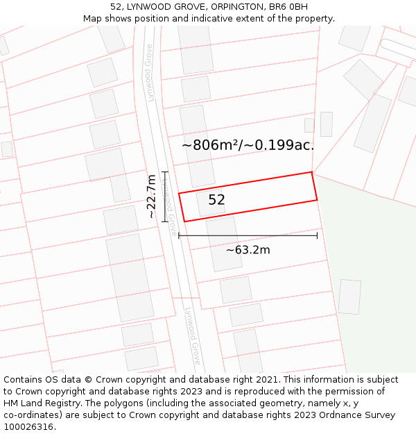 52, LYNWOOD GROVE, ORPINGTON, BR6 0BH: Plot and title map