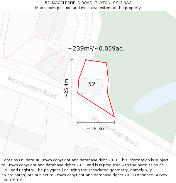 52, MACCLESFIELD ROAD, BUXTON, SK17 9AG: Plot and title map