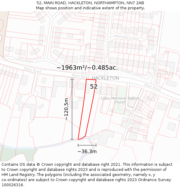 52, MAIN ROAD, HACKLETON, NORTHAMPTON, NN7 2AB: Plot and title map