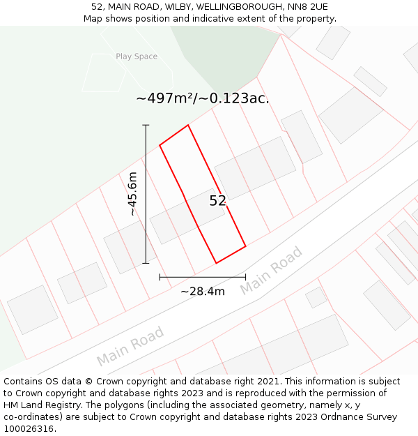 52, MAIN ROAD, WILBY, WELLINGBOROUGH, NN8 2UE: Plot and title map