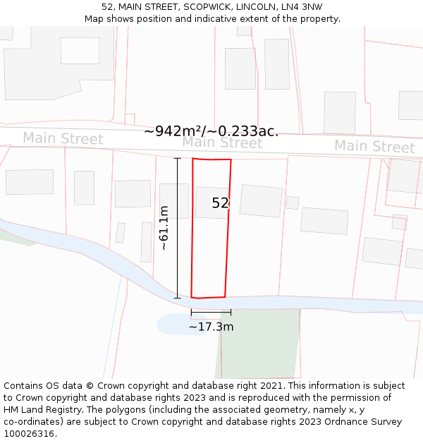 52, MAIN STREET, SCOPWICK, LINCOLN, LN4 3NW: Plot and title map